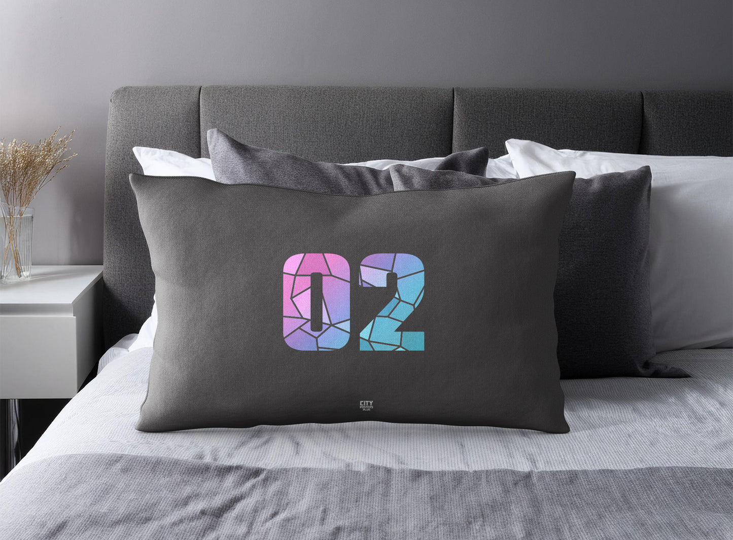 02 Number Pillow Case (Charcoal Grey)