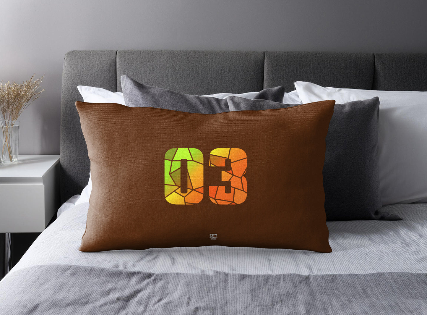 03 Number Pillow Case (Brown)