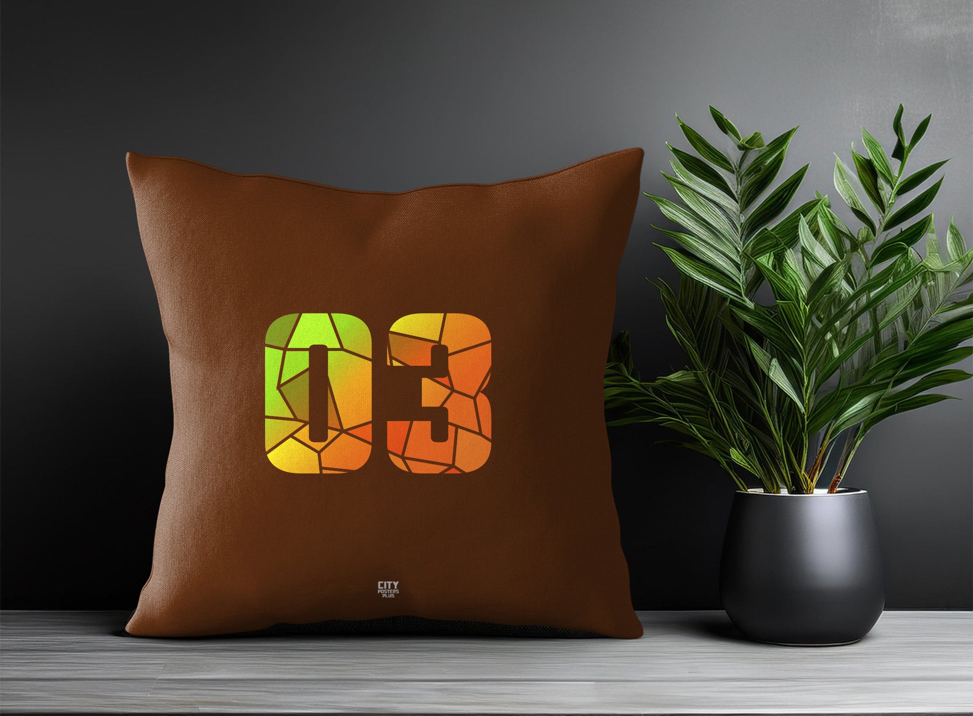 03 Number Pillow Case (Brown)