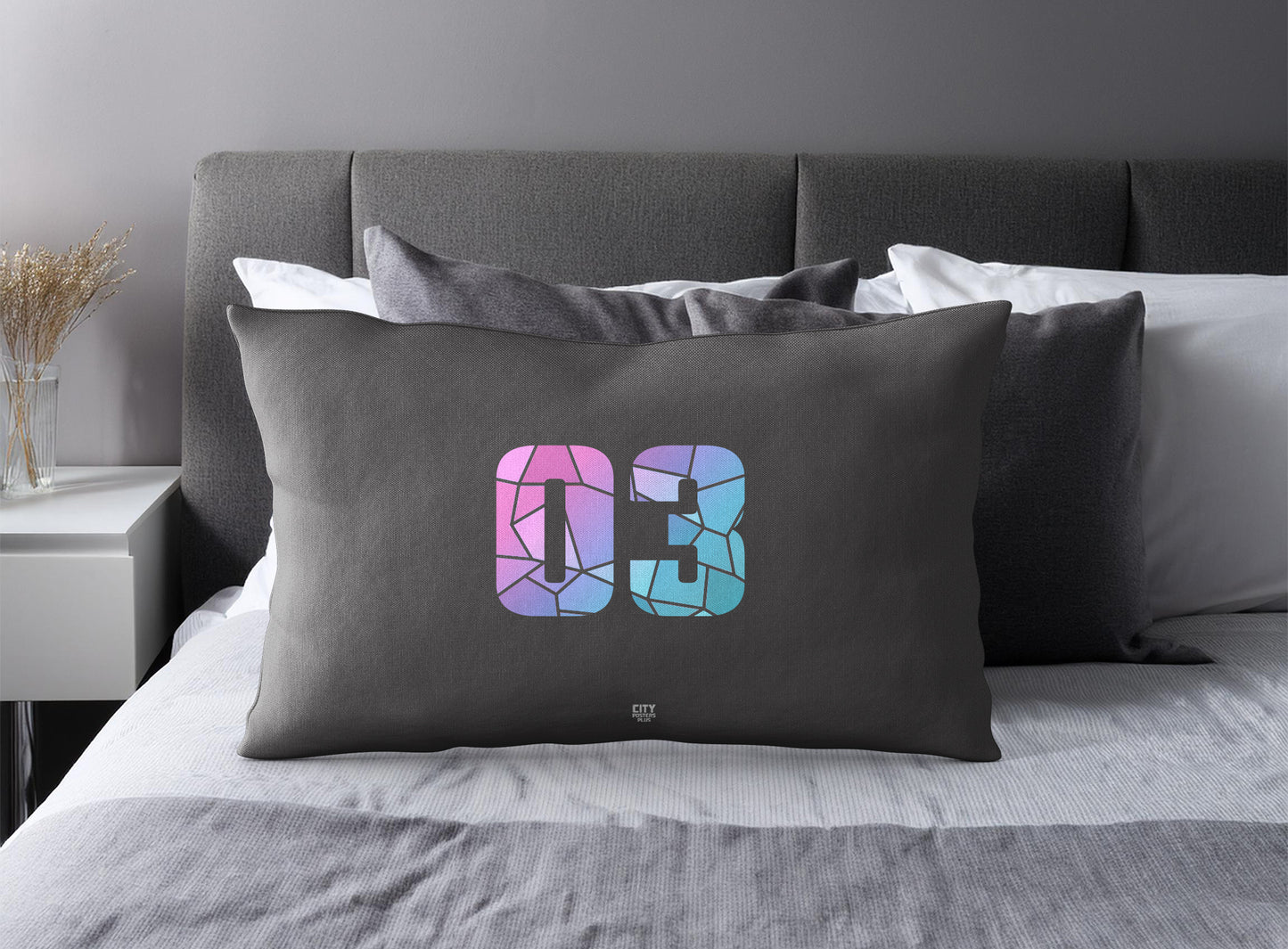 03 Number Pillow Case (Charcoal Grey)