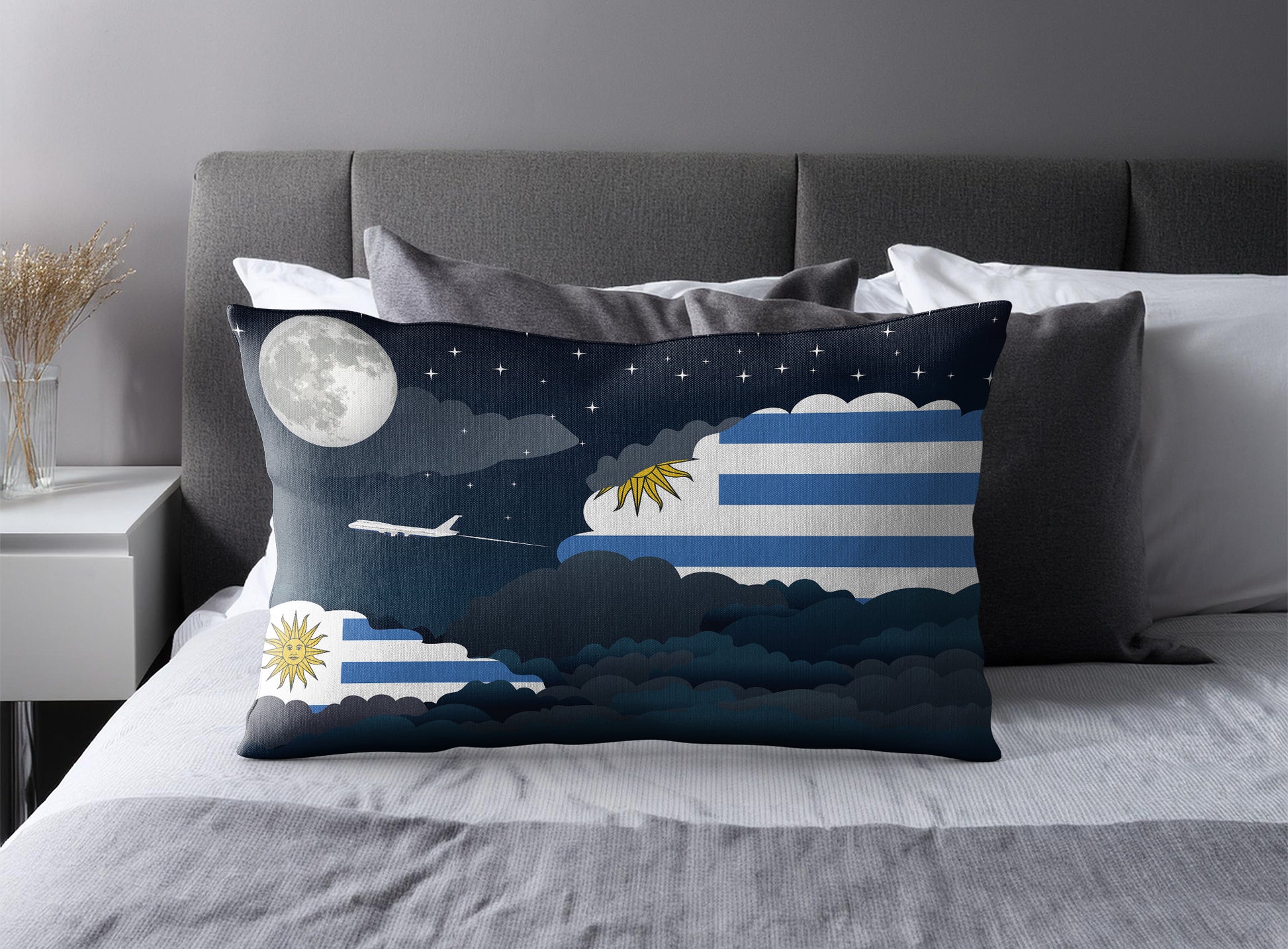 Uruguay Night Clouds Pillow Case and Pillow Throw