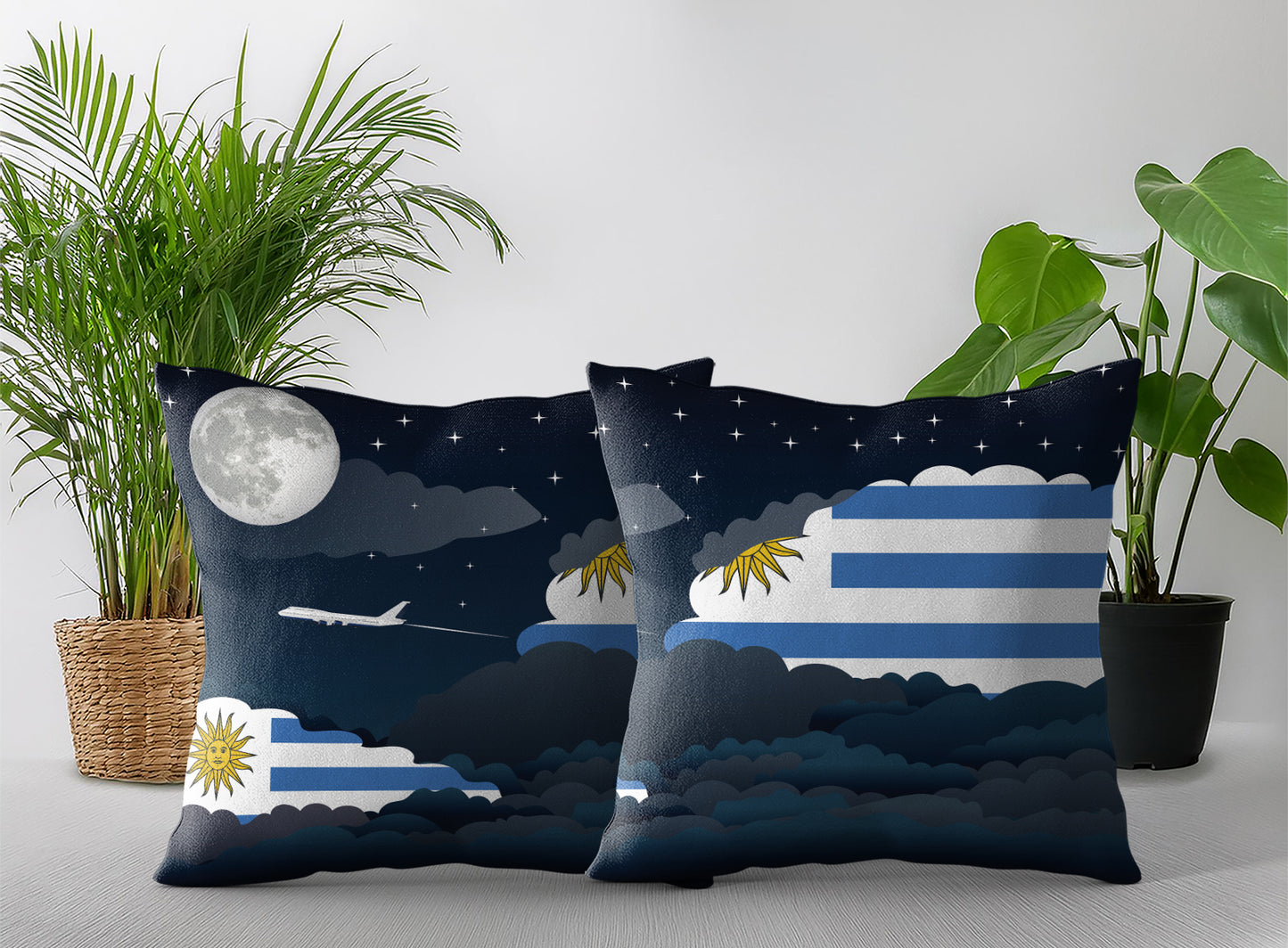 Uruguay Night Clouds Pillow Case and Pillow Throw